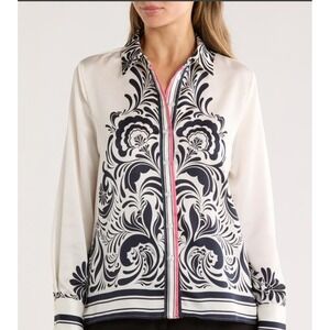 Ellen Tracy Long Sleeve Button Up Filagree Style Pattern Womens Sz XL NWT